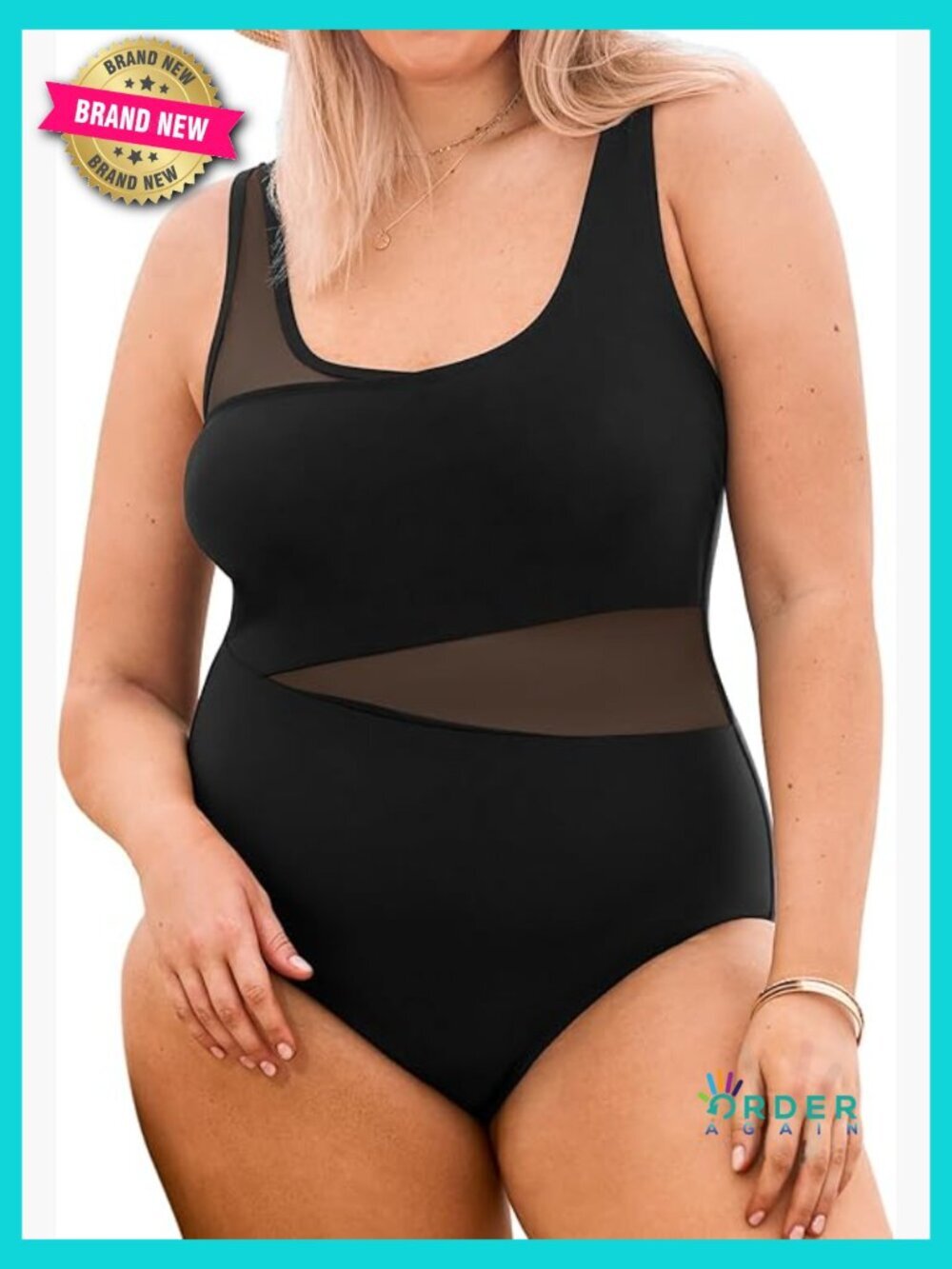 Plus Size One Piece Swimsuit Scoop Neck Adjustable Straps Mesh Swimwear